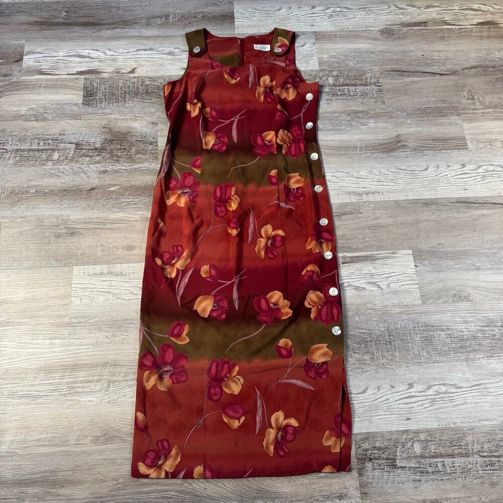 Vintage 90s Red Floral Maxi Dress Cottagecore Romantic Art Teacher Prairie M